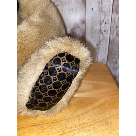 Authentic Fossil 13” Tan Plush Bear Black & Gold Felt Scarf Stuffed Animal Toy - Picture 4 of 14